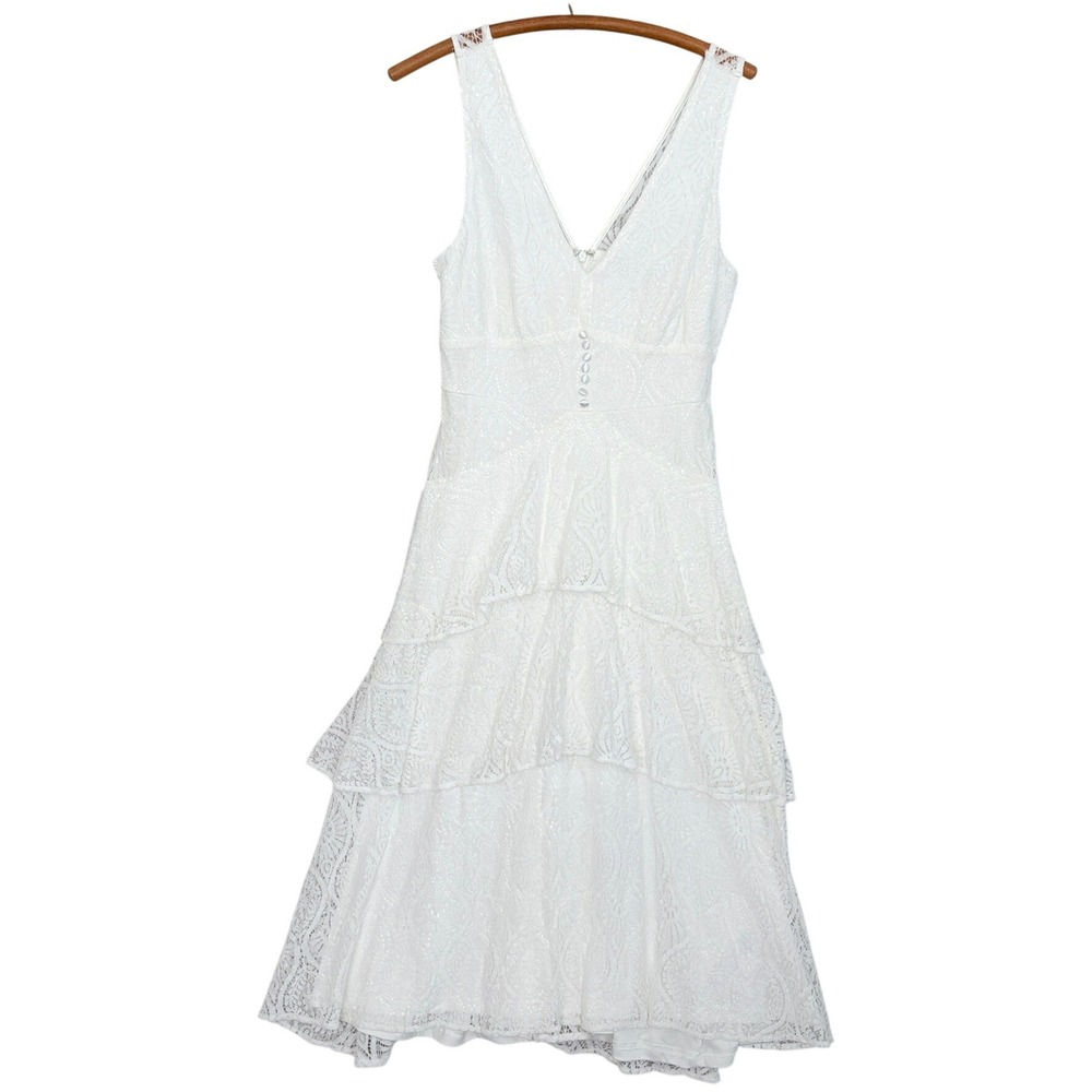 Lulus White‎ Lace Tiered Sleeveless Midi Dress L Unconventional Lace Bridal Boho - Picture 2 of 10
